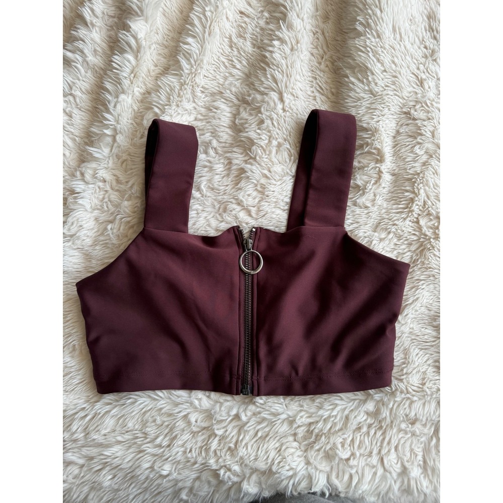 Alo Yoga Women's Black Cherry Airlift Fast Zip Front Sports Bra Size